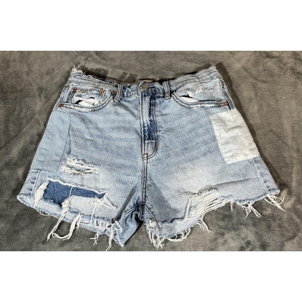 American Eagle Outfitters Shorts Womens 8 Blue Denim Distressed Patchwork Cutoff